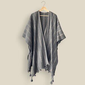 Madewell Travel Poncho / Blanket Scarf, Wool, in Gray Cream & Tan Stripes